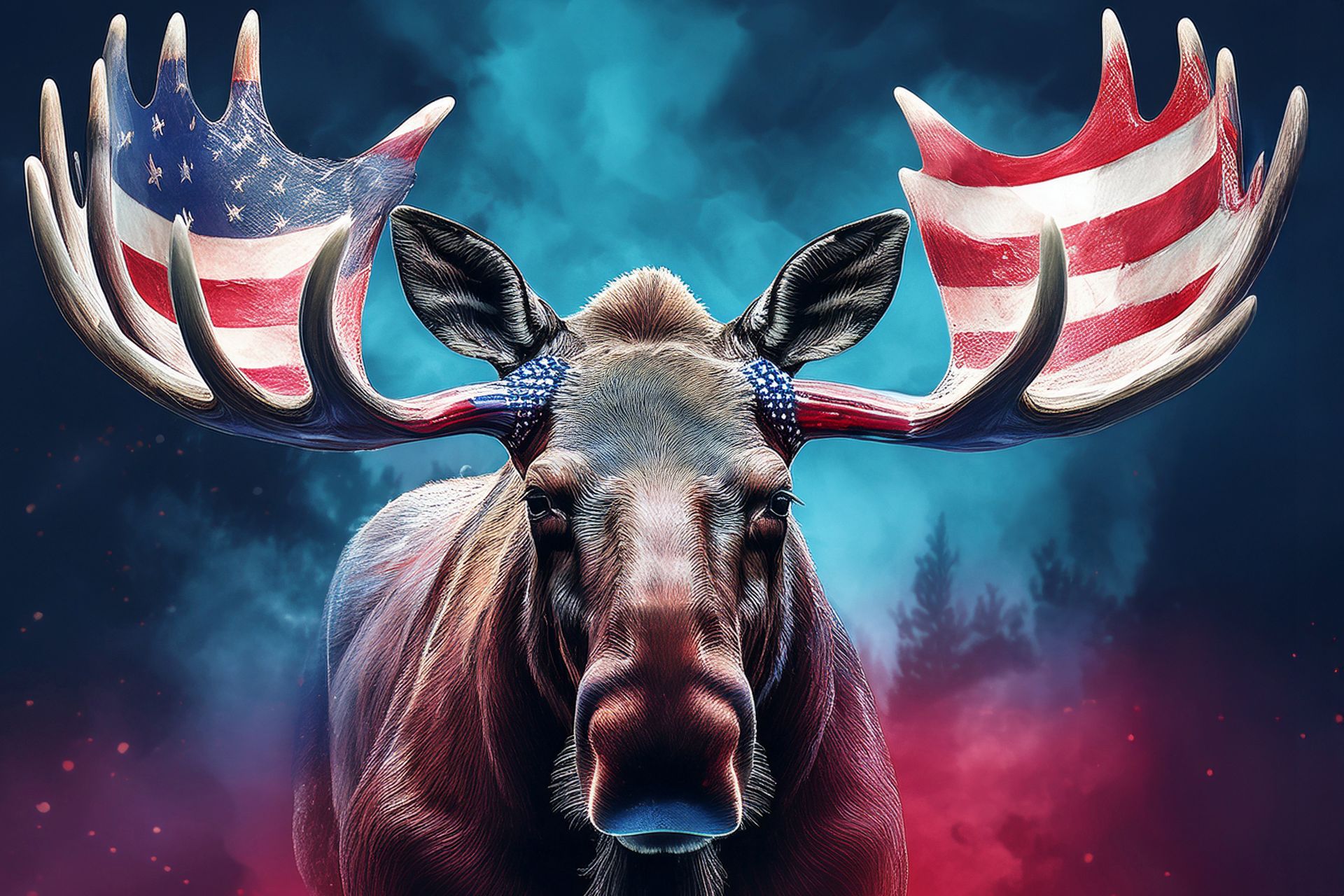 Moose With Flag